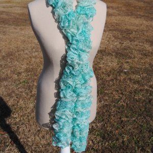 Crochet Baby Blue Sparkle Ruffle Scarf/New